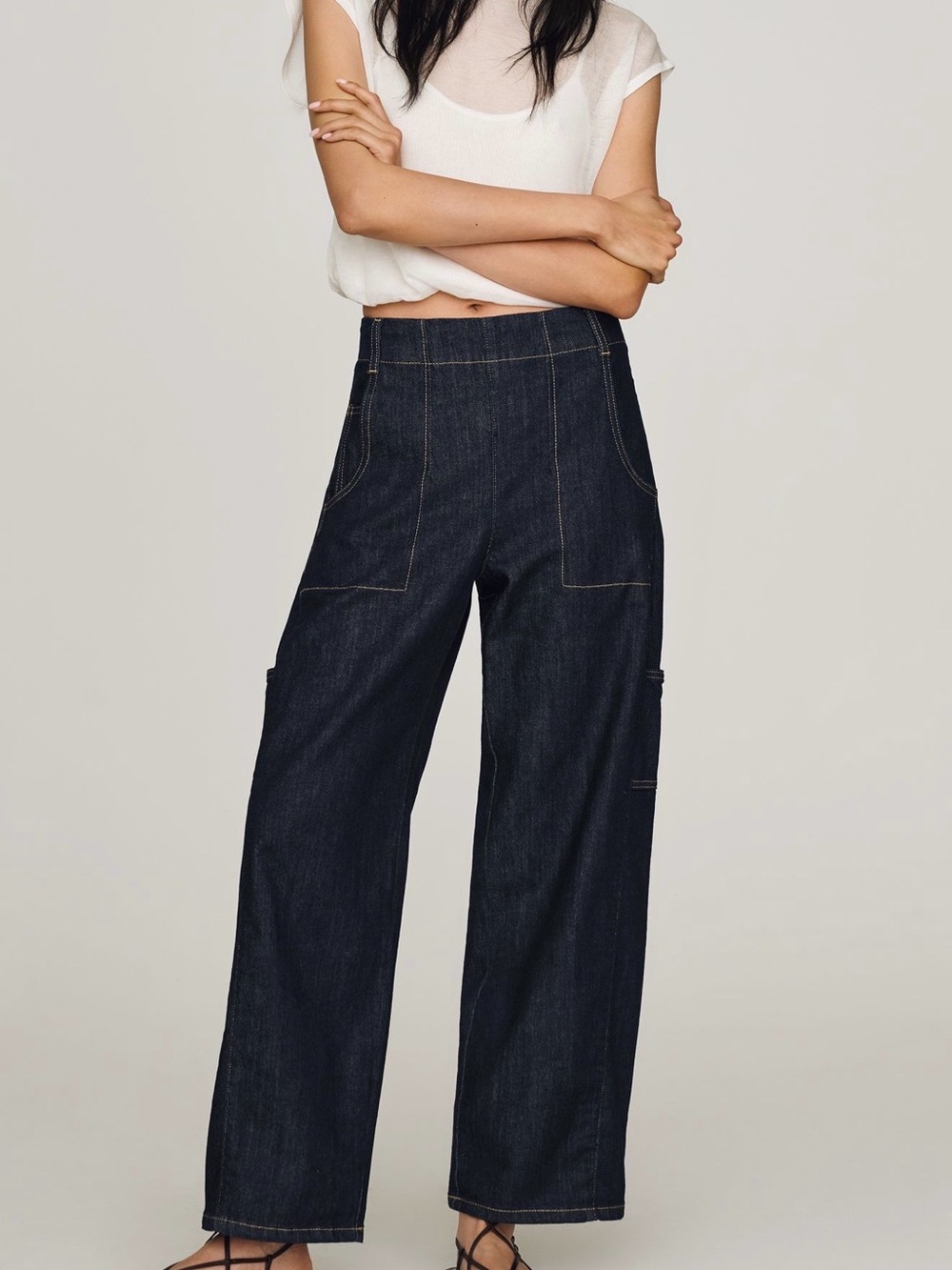 Anthropologie Maeve Painters Mid Rise Dark Wide-Leg Jeans